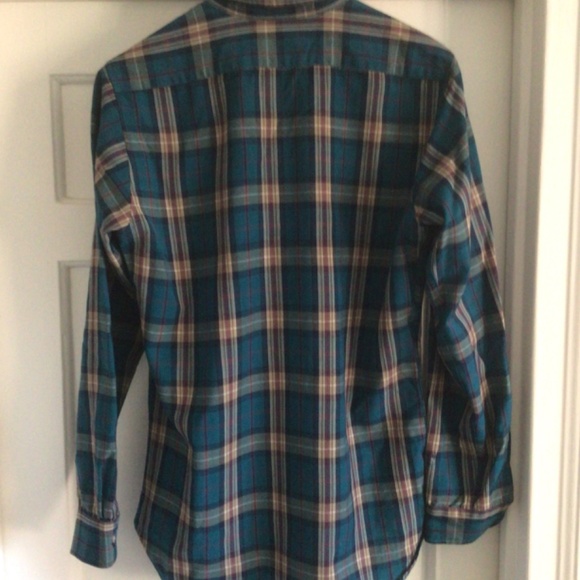 PENDLETON WOOL BLUE PLAID BUTTON DOWN SHIRT Size M-Long Made in USA - Picture 3 of 10
